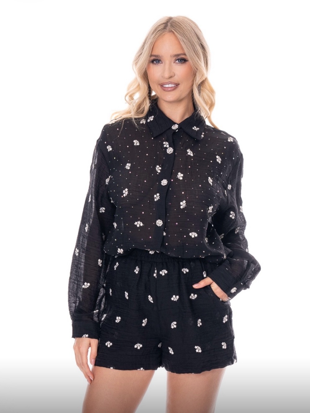 Black Bloom Embroidered Shorts